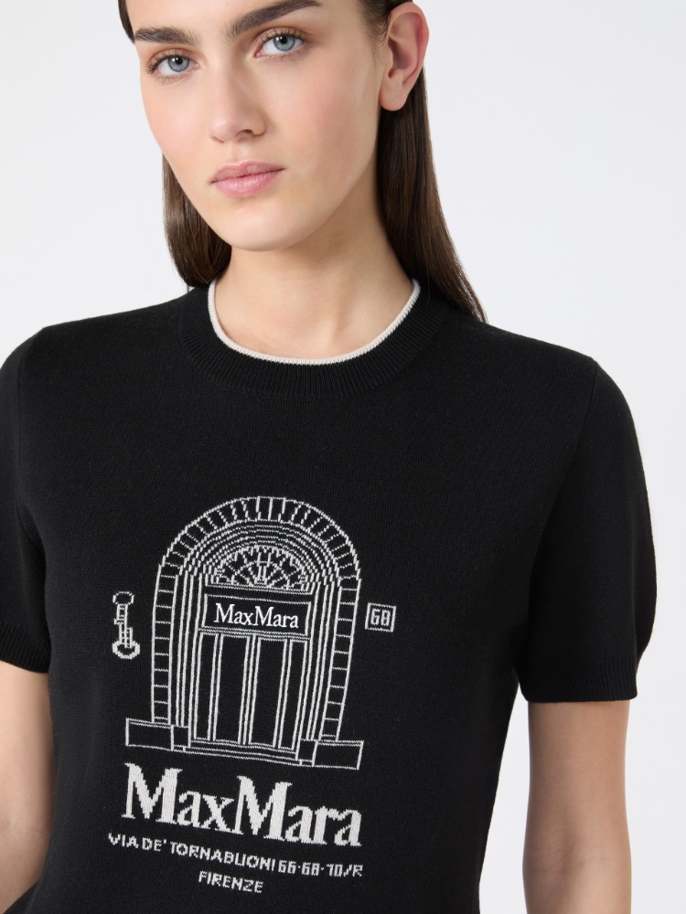 Wool yarn T-shirt - 黑色 - Marina Rinaldi - 4