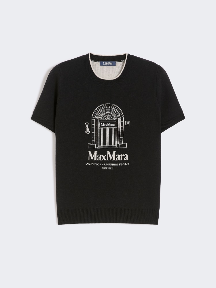 Wool yarn T-shirt - 黑色 - Marina Rinaldi