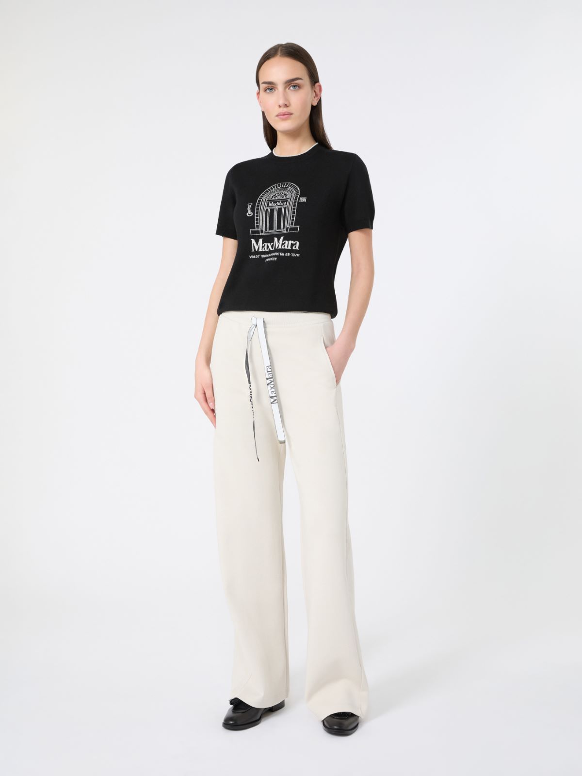 Wool yarn T-shirt - 黑色 - Marina Rinaldi