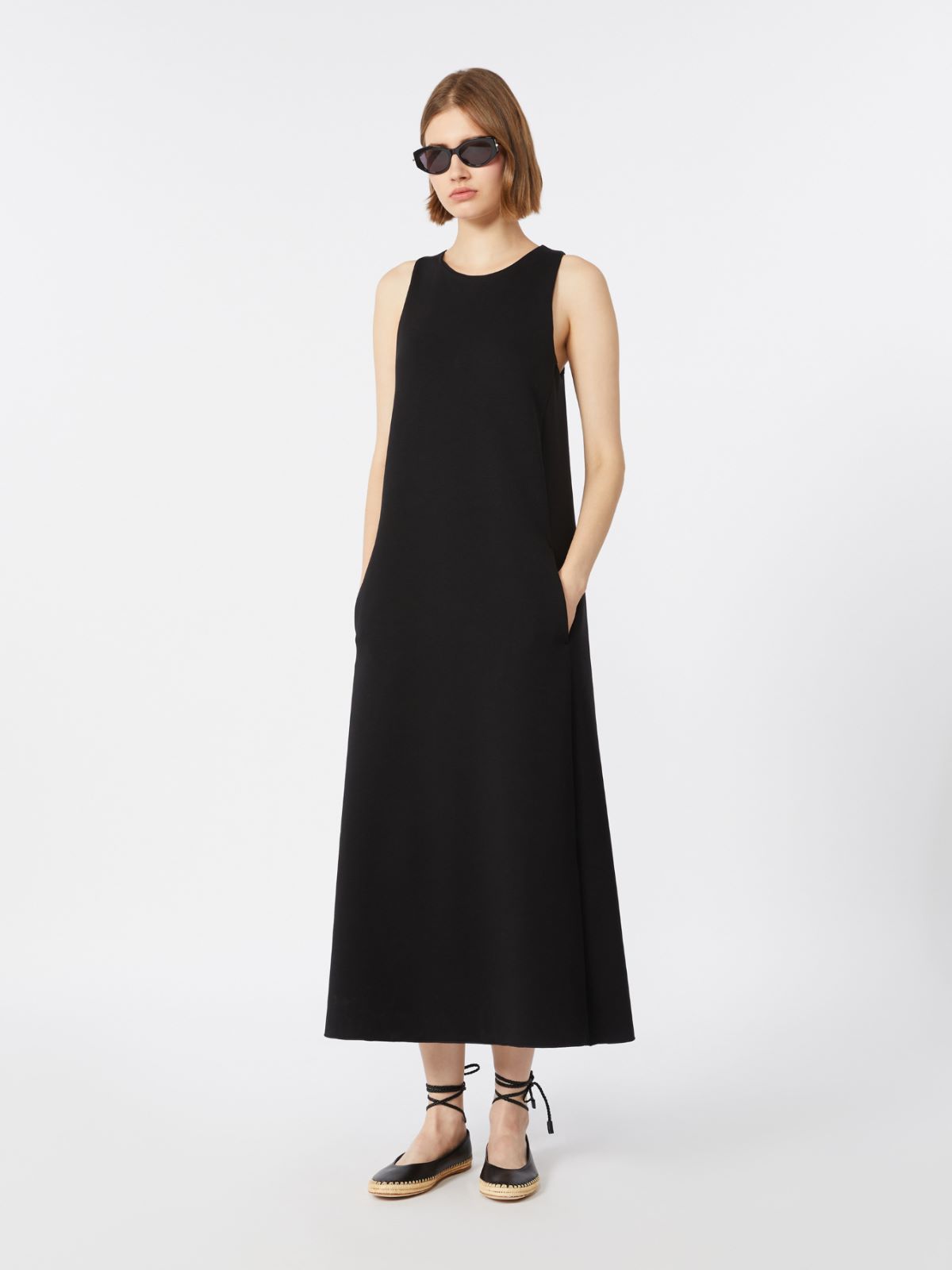 棉质混纺无袖长款连衣裙 - 黑色 - Marina Rinaldi