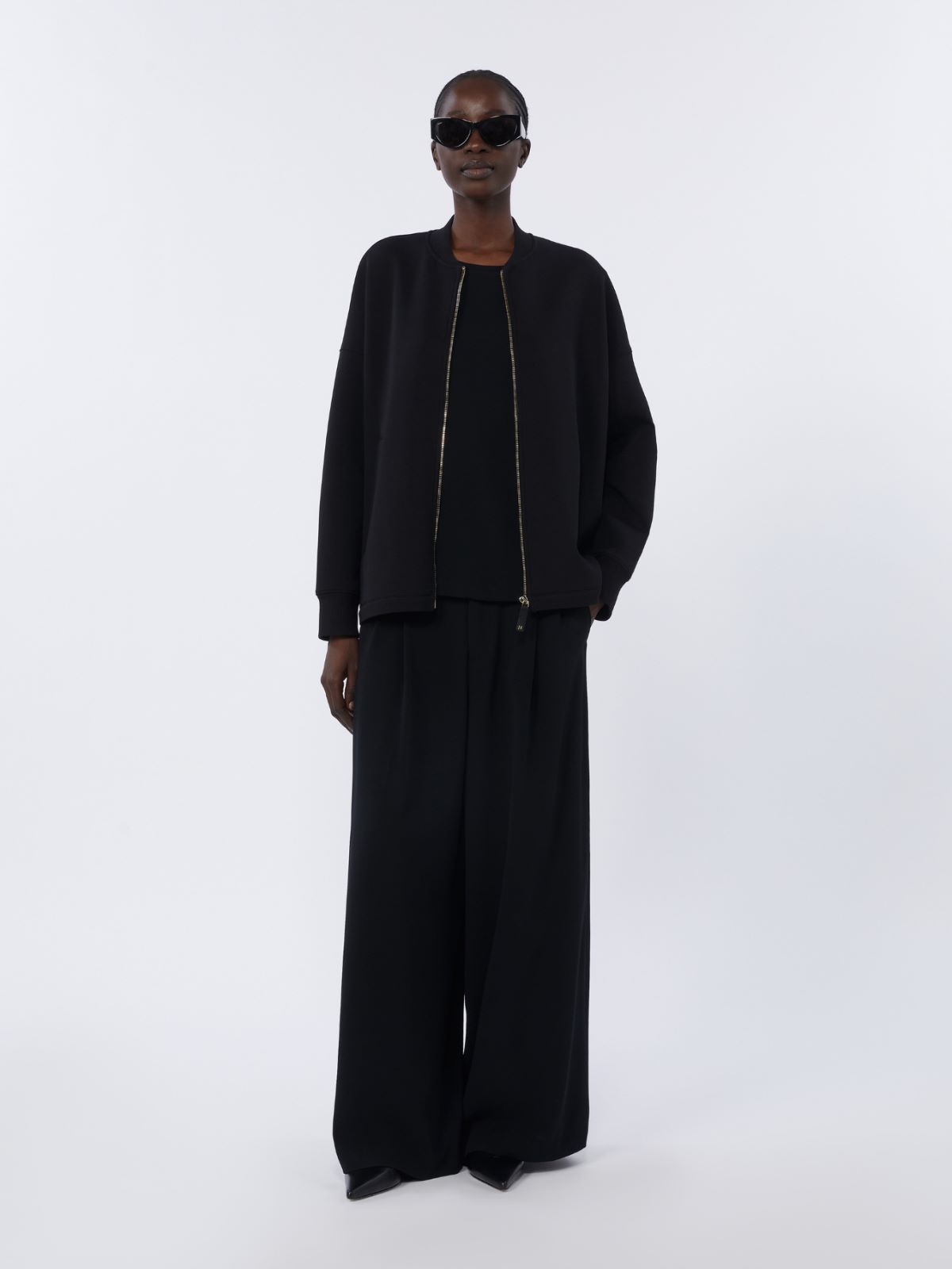 棉质混纺宽松夹克外套 - 黑色 - Marina Rinaldi