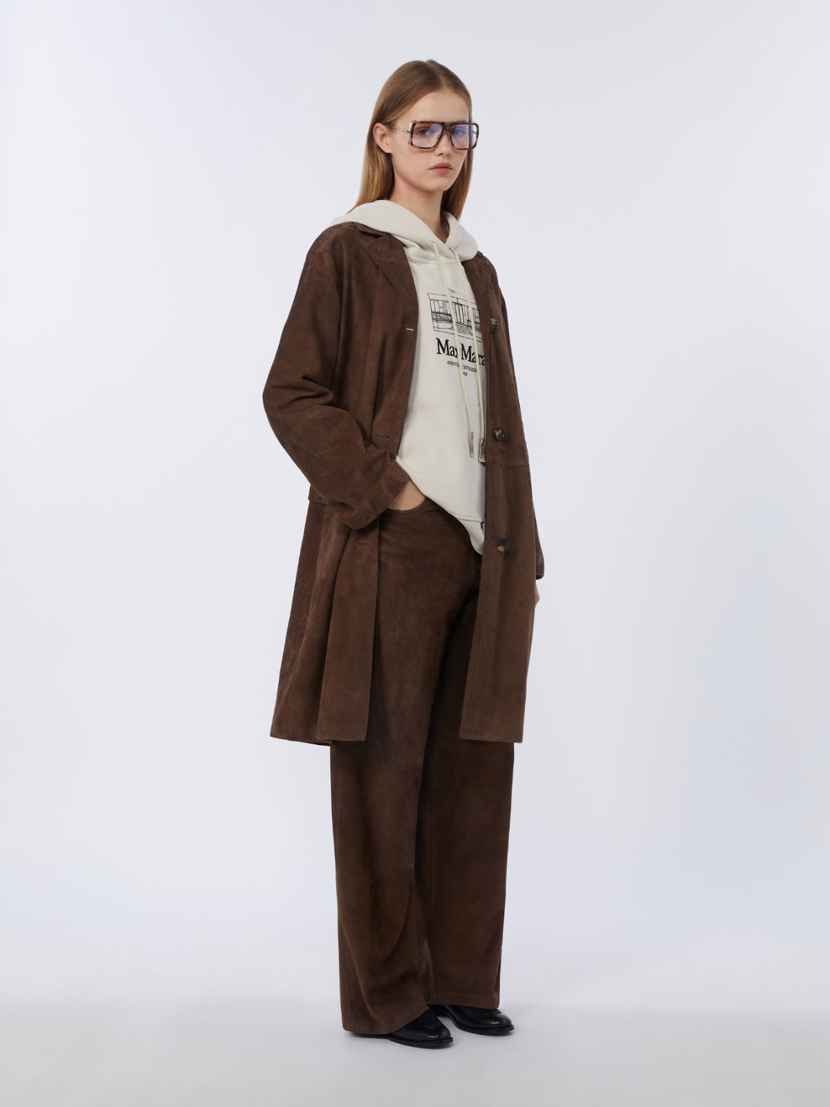 针织抽绳连帽卫衣 - 本色 - Marina Rinaldi