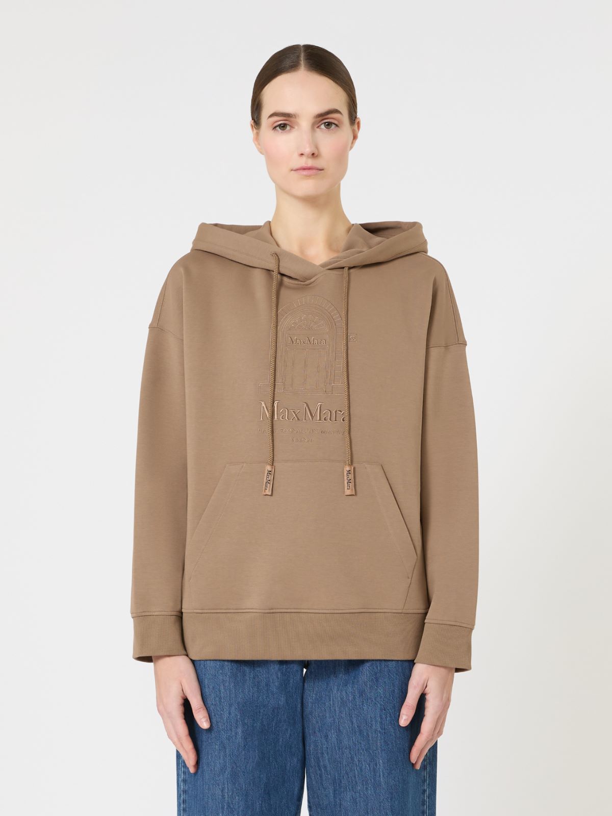 针织抽绳连帽卫衣 - 驼色 - Marina Rinaldi - 2