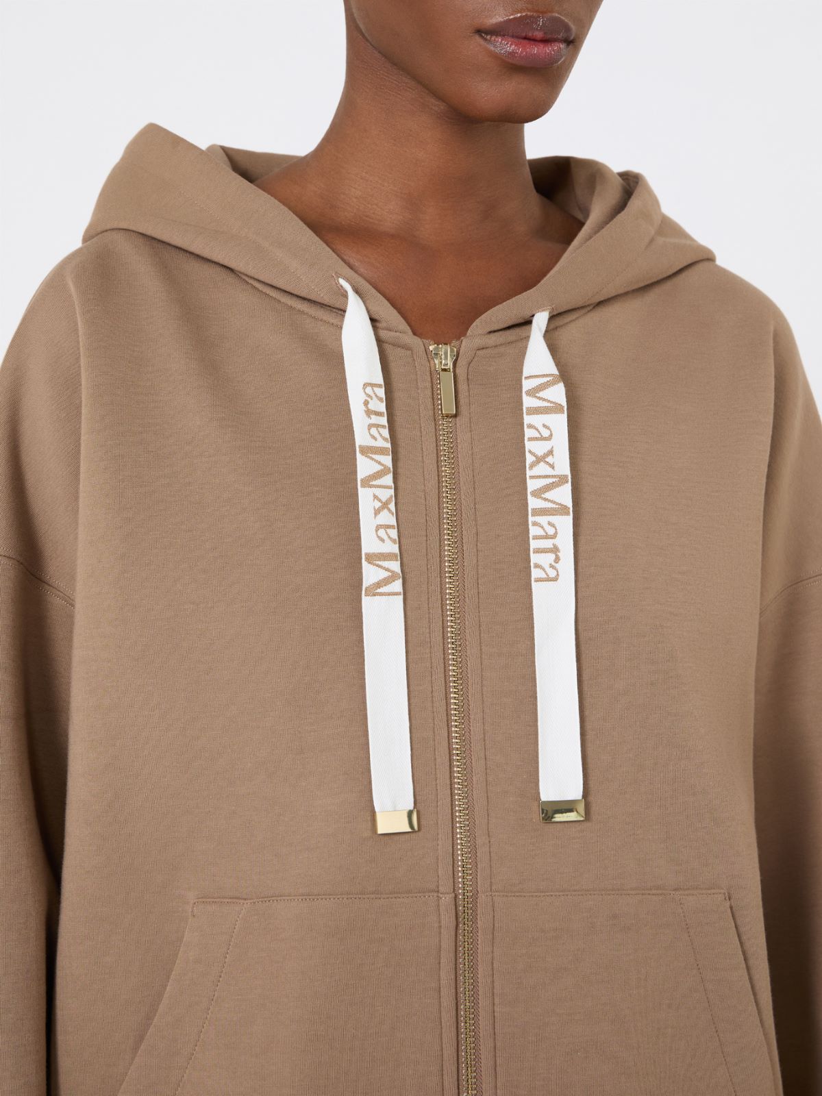 棉质混纺连帽卫衣 - 驼色 - Marina Rinaldi - 4