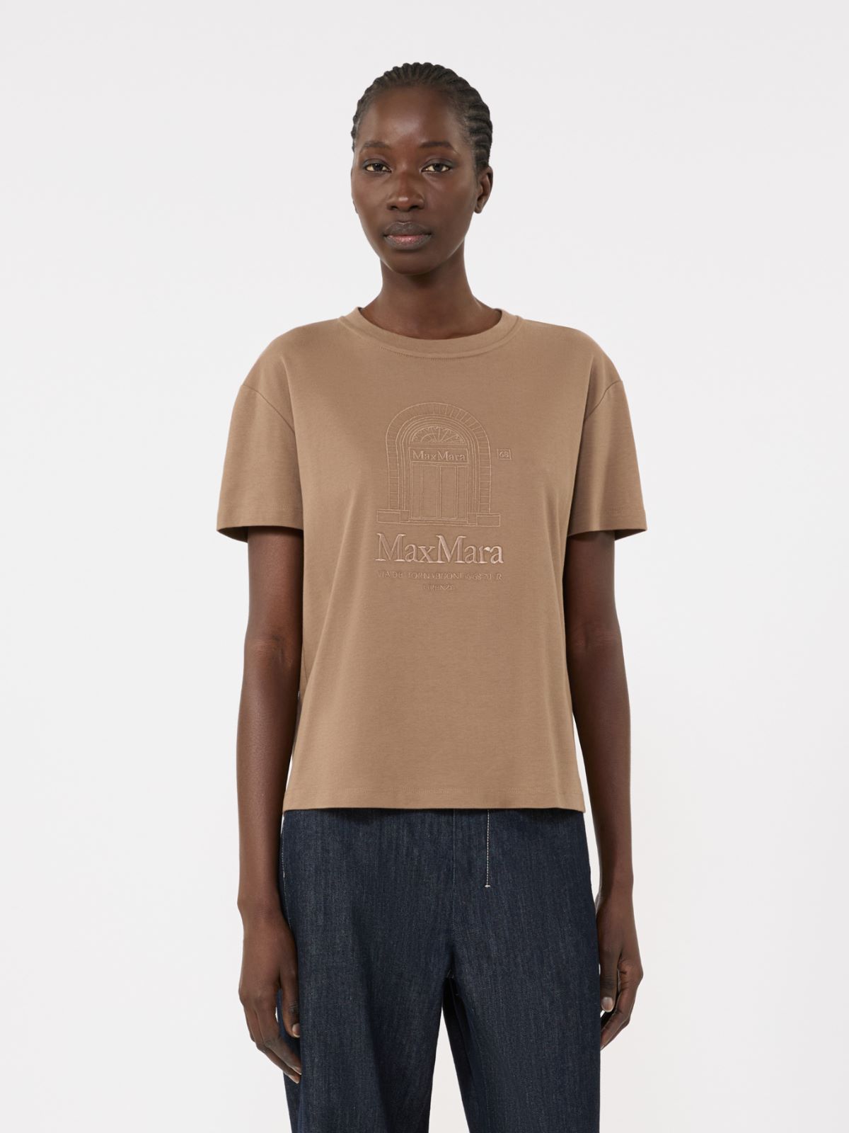 棉质针织短袖T恤 - 浅棕色 - Marina Rinaldi - 2