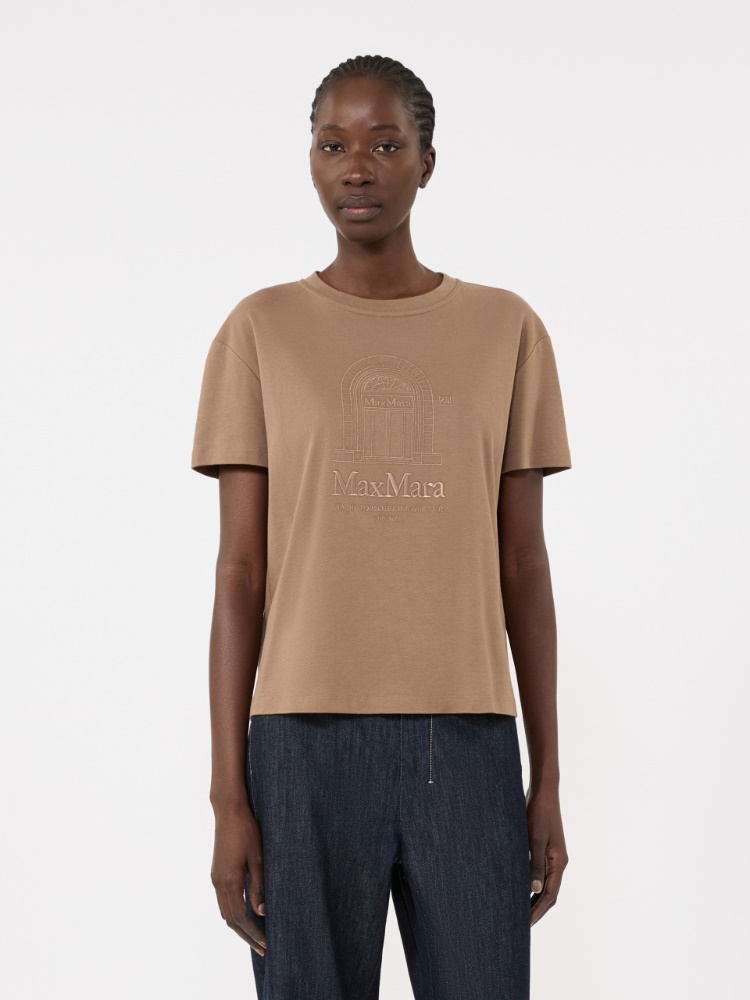 棉质针织短袖T恤 - 浅棕色 - Marina Rinaldi - 2