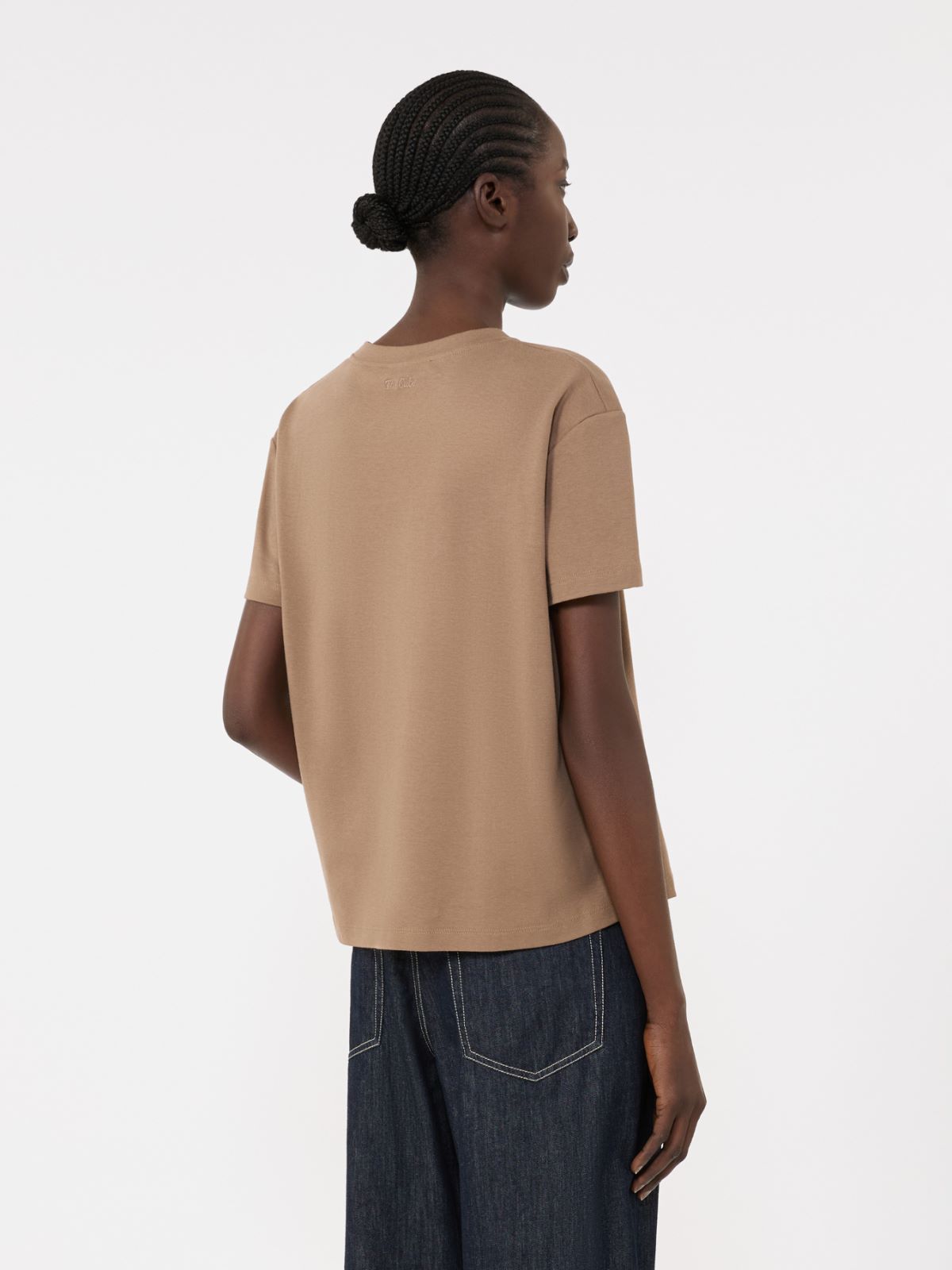 棉质针织短袖T恤 - 浅棕色 - Marina Rinaldi - 3