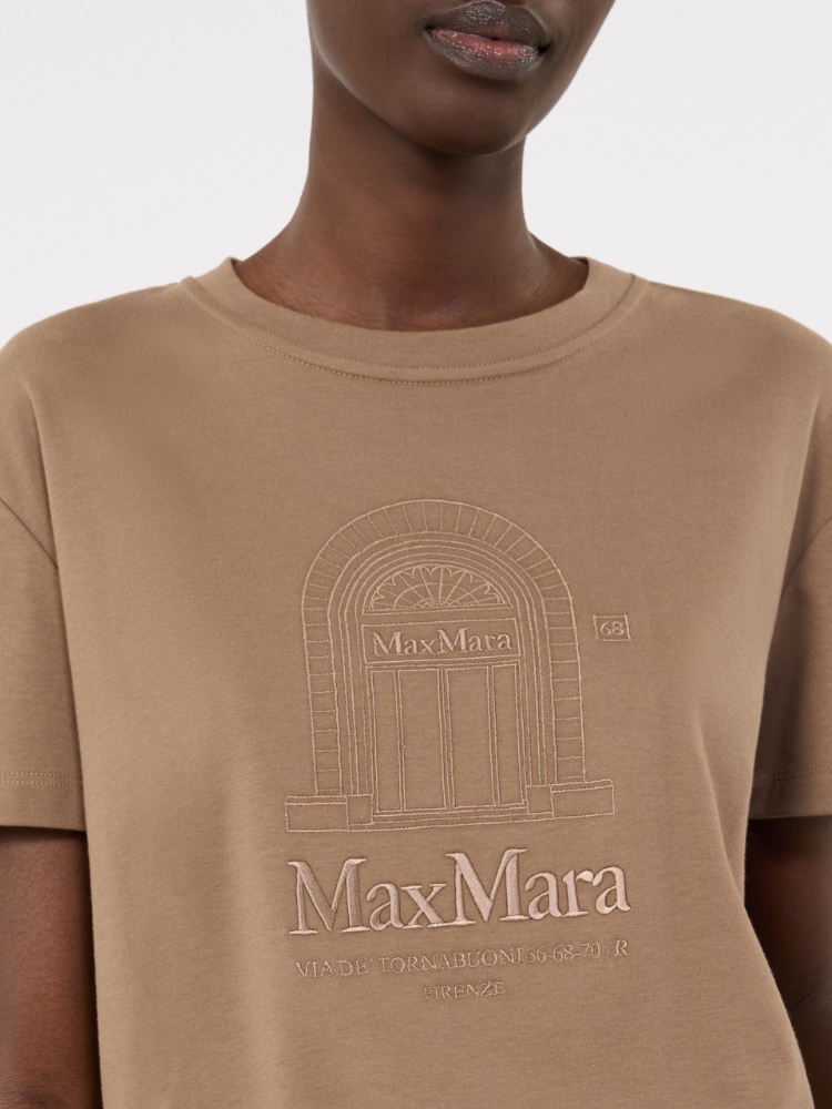 棉质针织短袖T恤 - 浅棕色 - Marina Rinaldi - 4