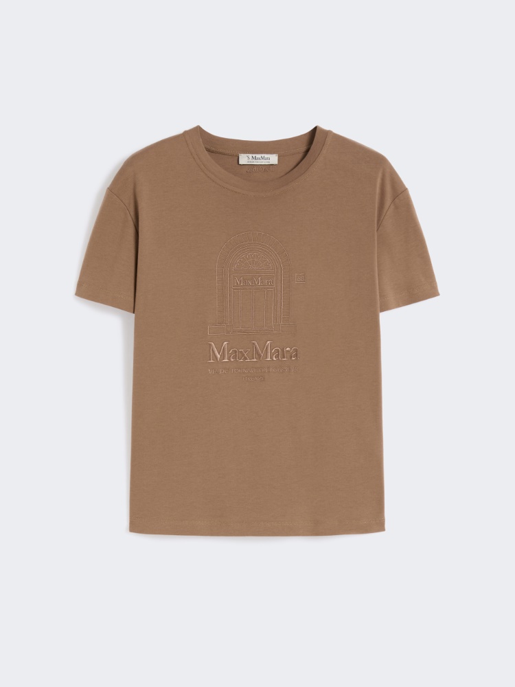 棉质针织短袖T恤 - 浅棕色 - Marina Rinaldi - 6