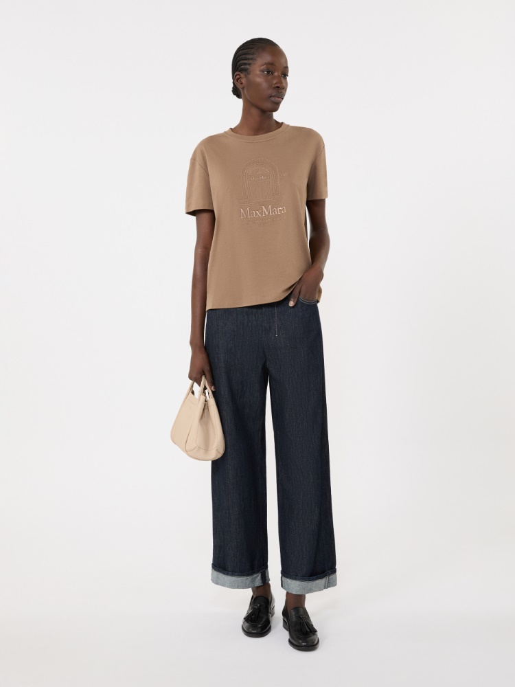 棉质针织短袖T恤 - 浅棕色 - Marina Rinaldi - 2