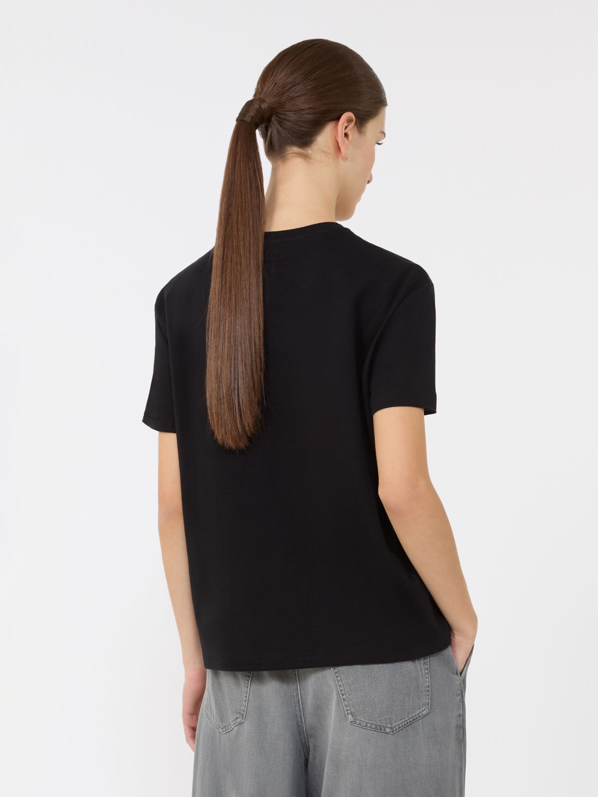 棉质针织短袖T恤 - 黑色 - Marina Rinaldi - 3