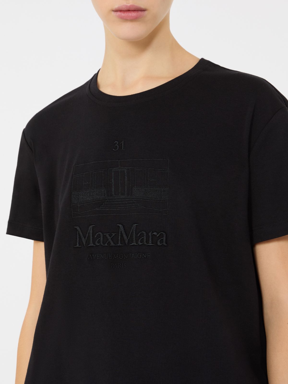 棉质针织短袖T恤 - 黑色 - Marina Rinaldi - 4