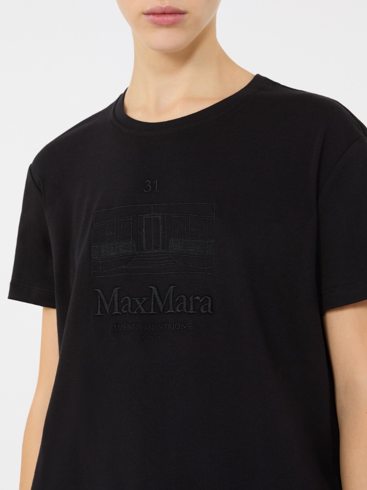 棉质针织短袖T恤 - 黑色 - Marina Rinaldi - 4