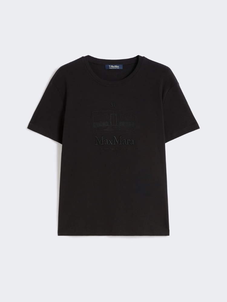 棉质针织短袖T恤 - 黑色 - Marina Rinaldi