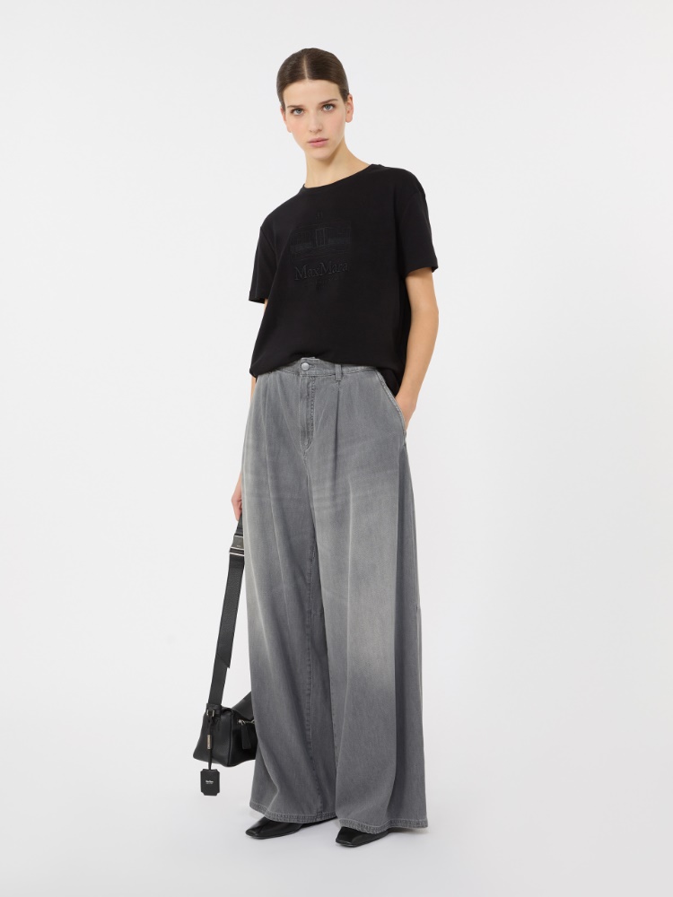 棉质针织短袖T恤 - 黑色 - Marina Rinaldi