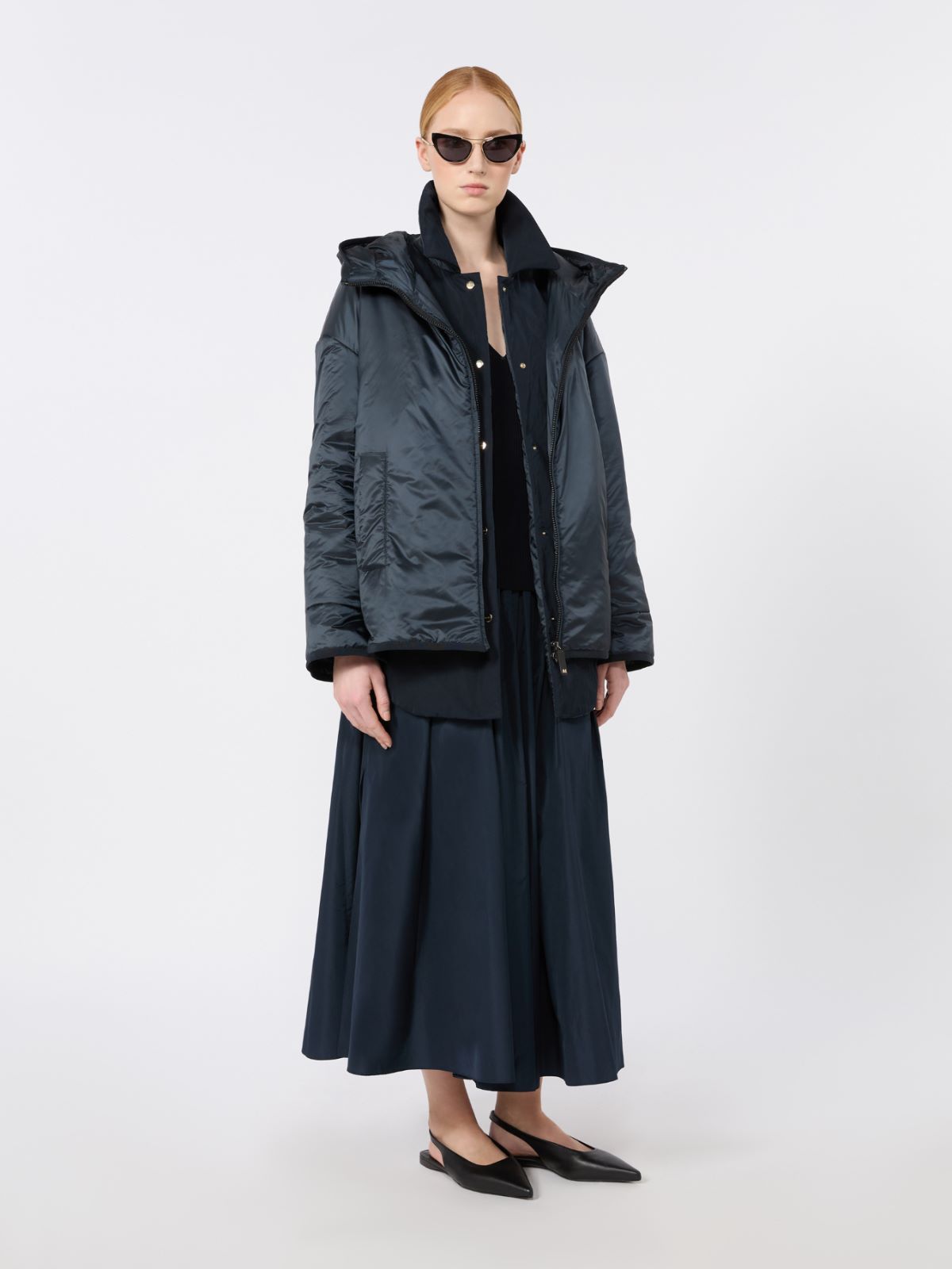 Oversize拉链连帽棉服 - 深蓝色 - Marina Rinaldi